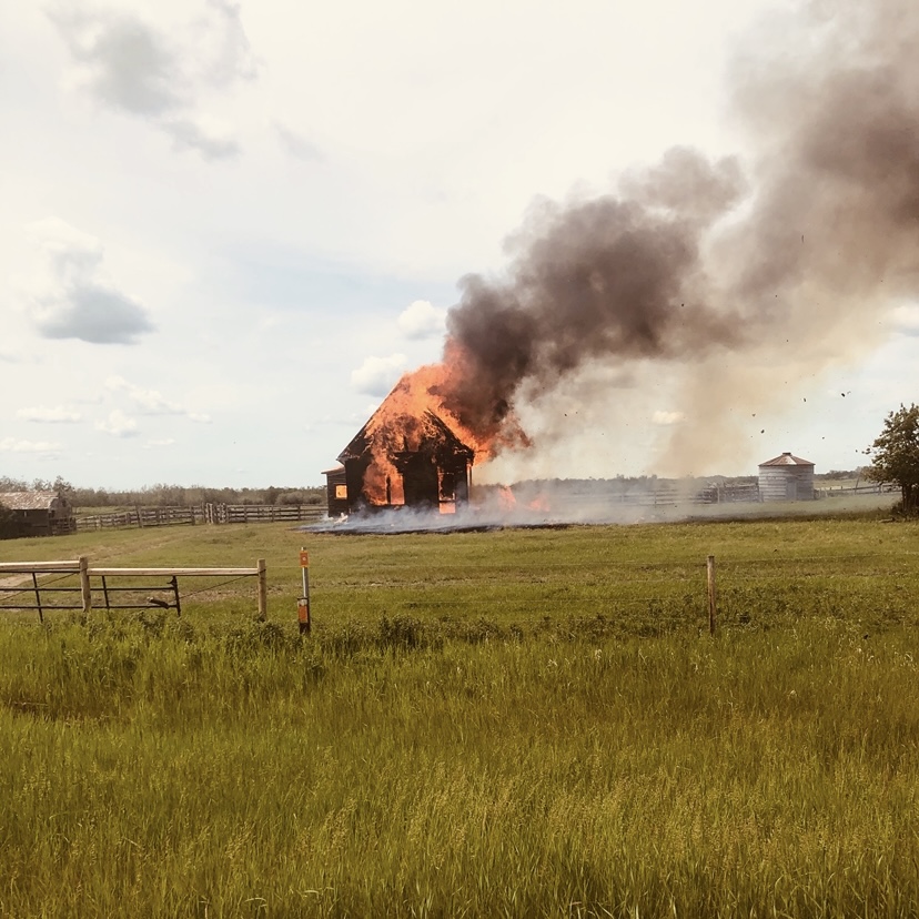 old farmhouse on fire
